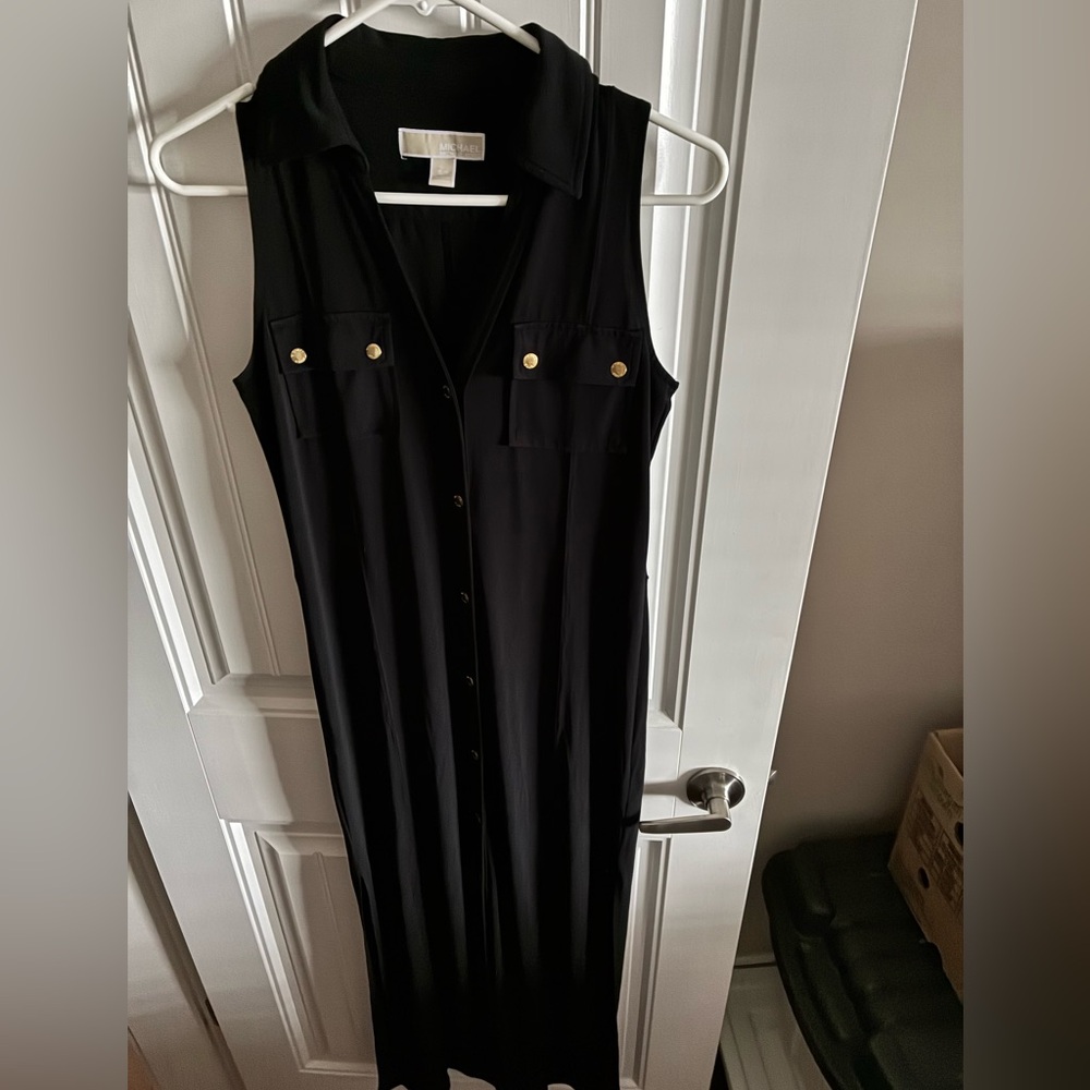 Michael Kors Black Sleeveless long maxi dress with gold accents